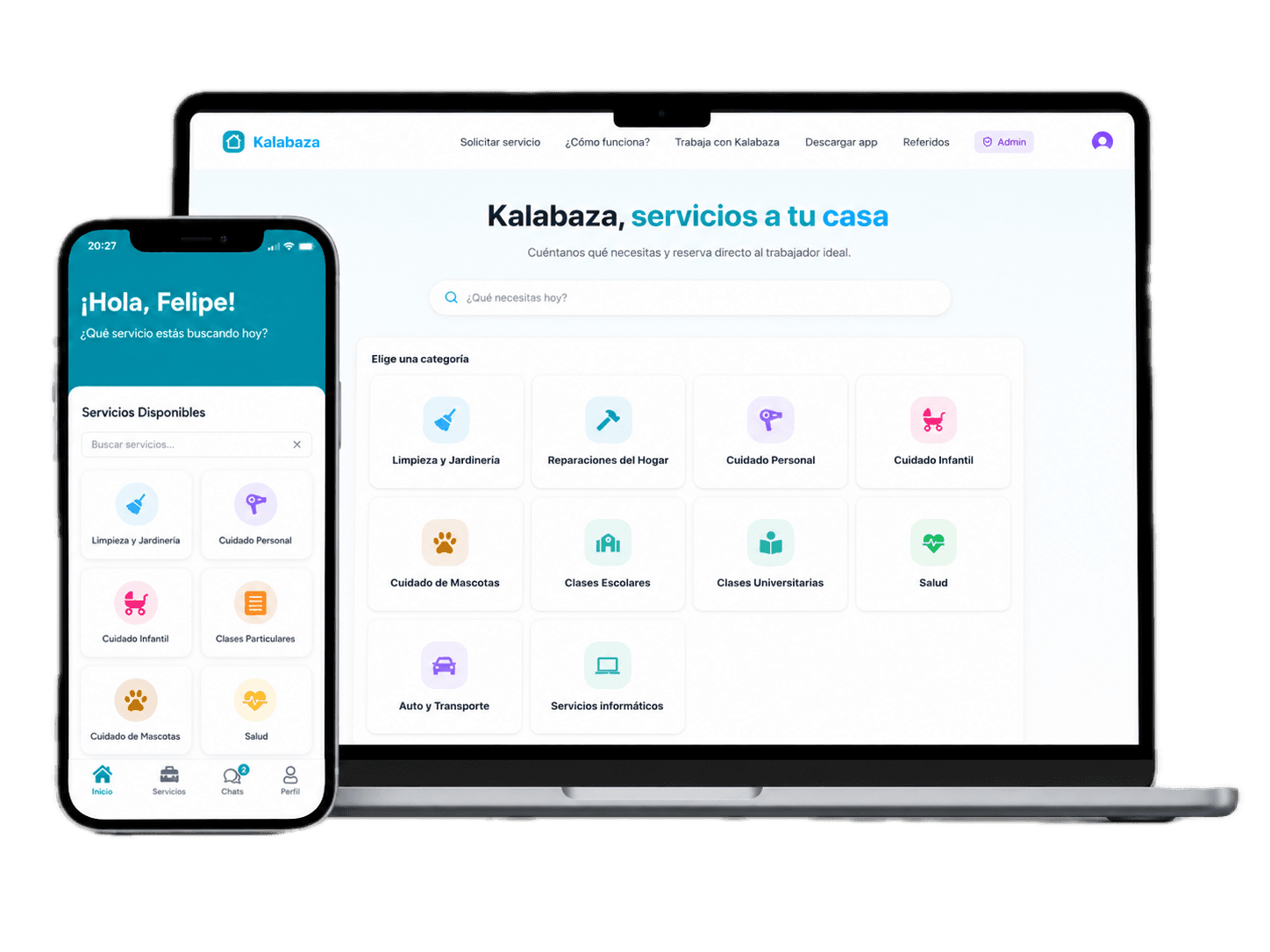 Interfaz de Kalabaza en un computador y un teléfono