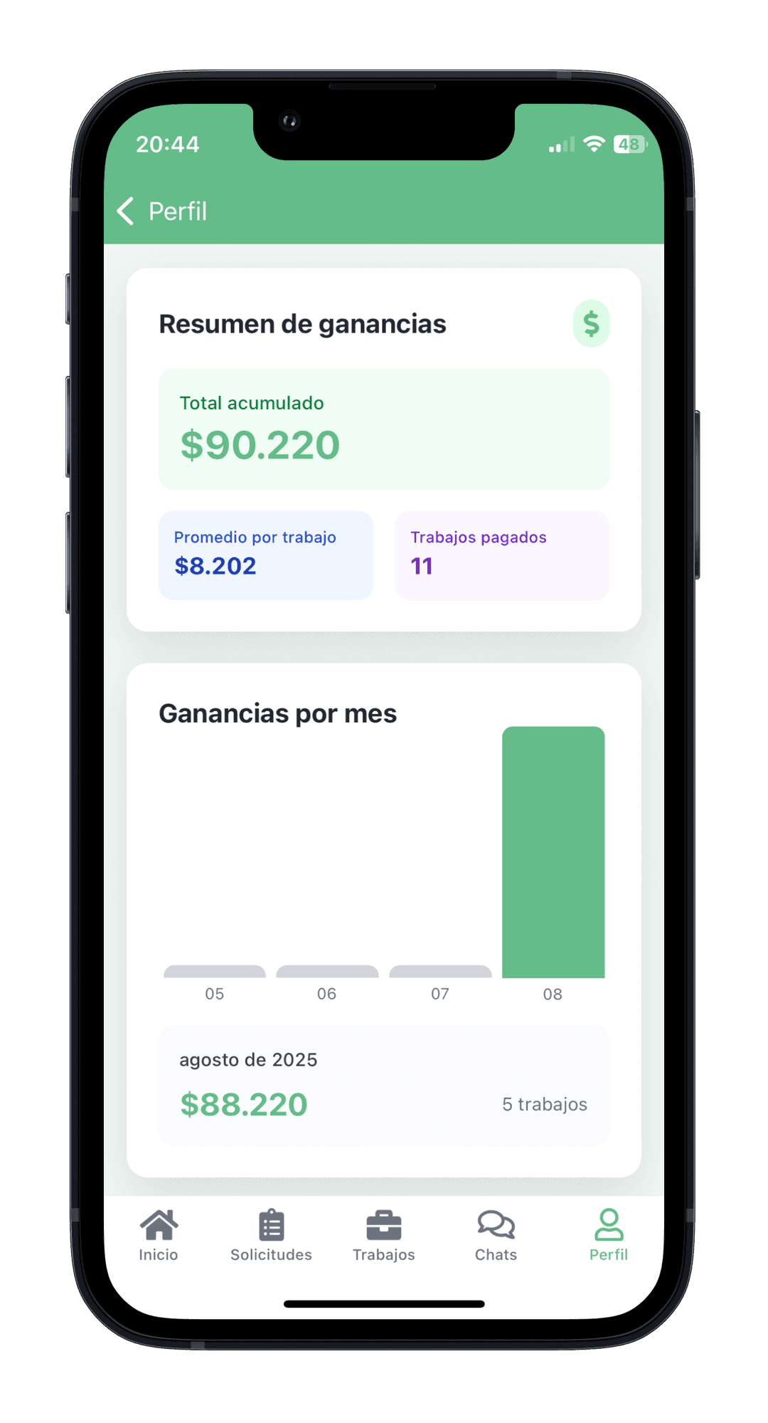 Kalabaza para Profesionales - Vista de la aplicación móvil